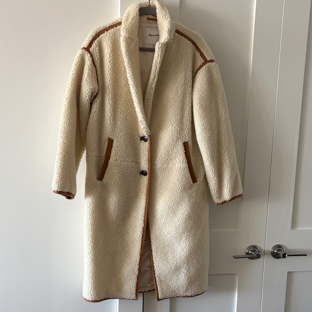 Cream Sherpa Coat with Brown Accents